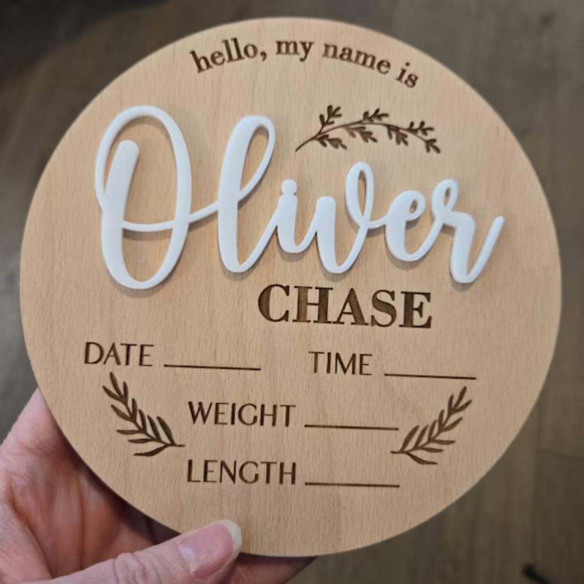 Woodworking Jobs - 1Pc Custom Baby Announcement Sign Wooden